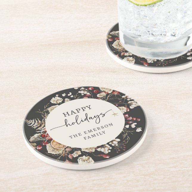 Posavasos Montaña Rusa de Vacaciones Negras (Black Botanical Holiday Coasters
)