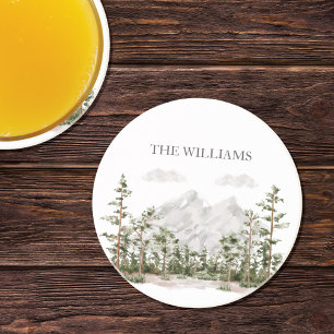 Posavasos Montaña y bosque de acuarela monogramada