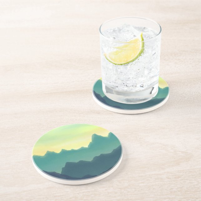 Posavasos Montañas acuáticas amarillas y Verde azuladas (Lado)