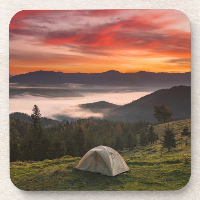 Posavasos Montañas | Amanecer de niebla de acampada (Frente)
