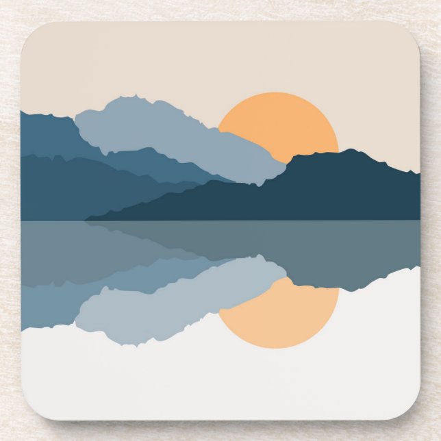 Posavasos Montañas azules reflejadas en el lago (Frente)