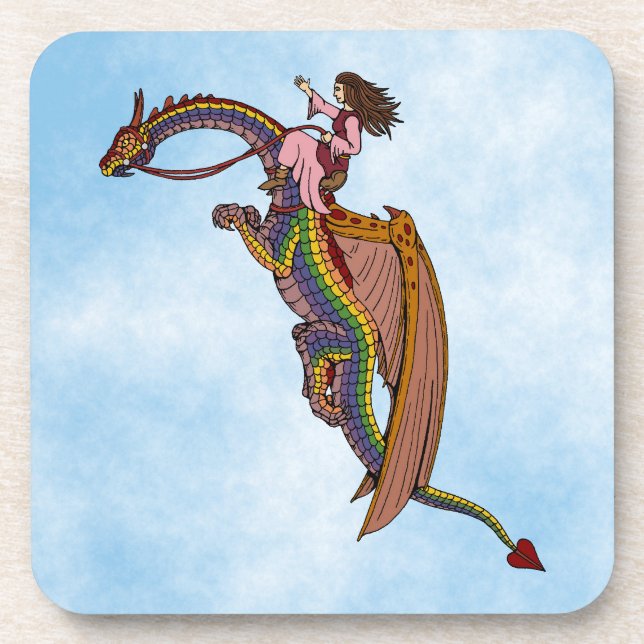 Posavasos Montando el dragón arcoiris (Frente)