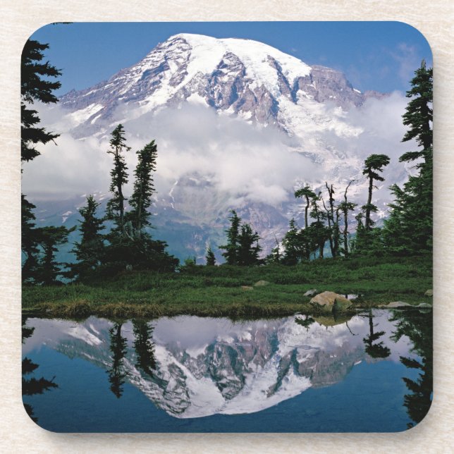 Posavasos Monte Rainier reflejado en un tarn de montaña (Frente)