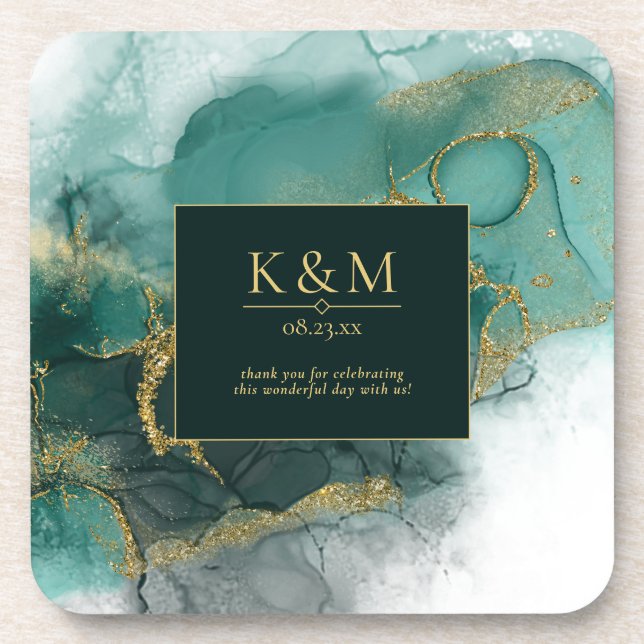 Posavasos Moody Ink Emerald Gold Abstract ID988 (Frente)