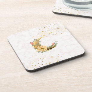 Posavasos Moon floral, beige y gráfico amarillo