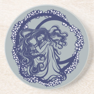 Posavasos MoonChild Blue Floral Moon Goddess Art Moon Child