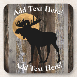 Posavasos Moose Full Moon Rustic Barn Board Rustic Wood