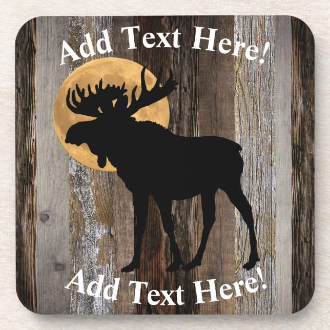 Posavasos Moose Full Moon Rustic Barn Board Rustic Wood (Frente)