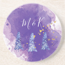 Posavasos Morado Árbol de Navidad Golden Snowflakes