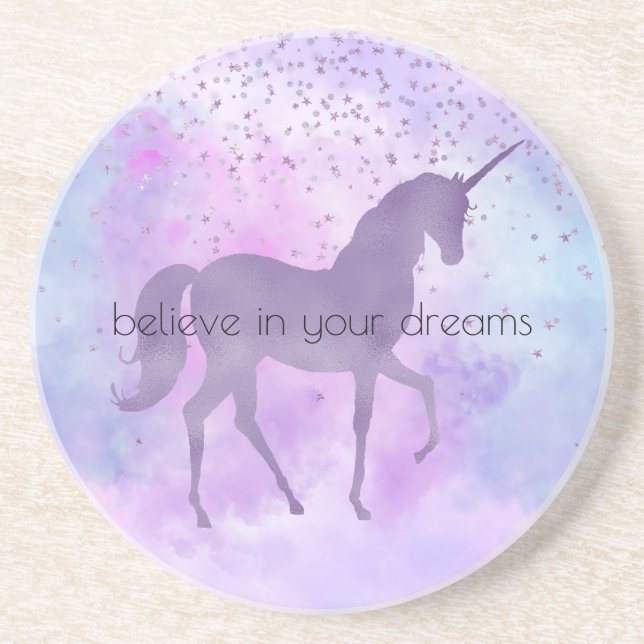 Posavasos Morado Estrellas Confetti acuarela Unicorn (Frente)