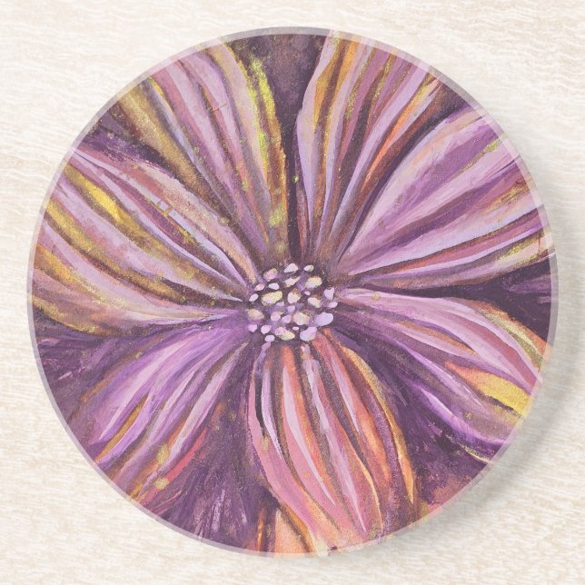 Posavasos Morado Y Oro Floral Acuarela Vibrante Negrita (Frente)