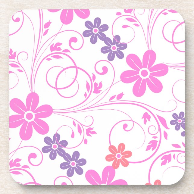 Posavasos Morado y rosa floral moderna (Frente)