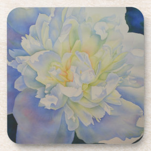 Posavasos Morning Glow   pintura acuarela de peonía blanca