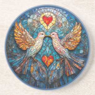 Posavasos Mosaico Artístico de Aves y Corazones que Demuestr
