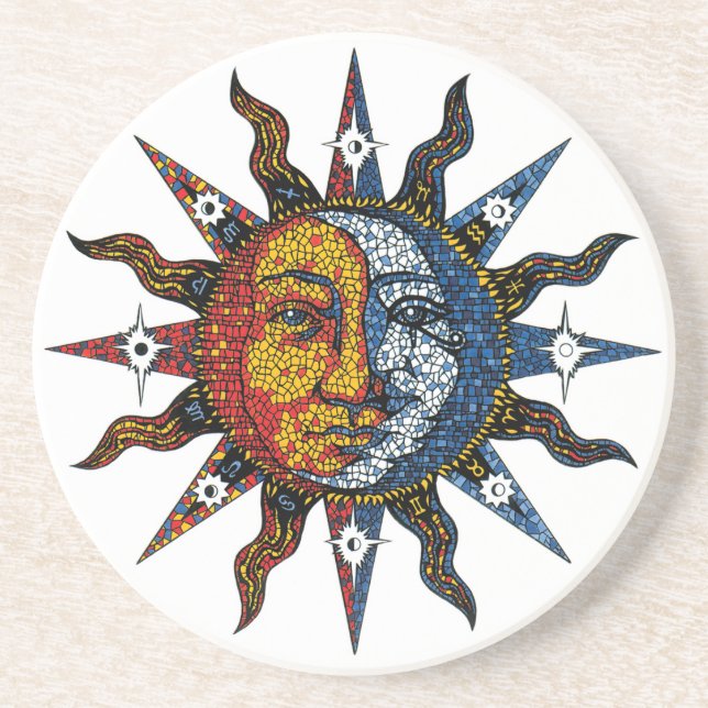 Posavasos Mosaico celestial Sun y luna (Frente)