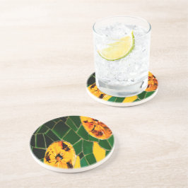 Posavasos Mosaico de flores amarillas y verdes