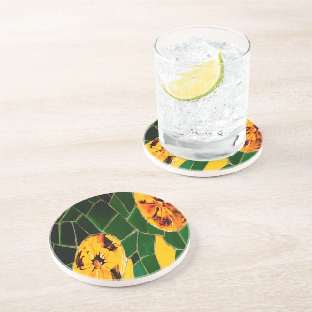 Posavasos Mosaico de flores amarillas y verdes (Lado)