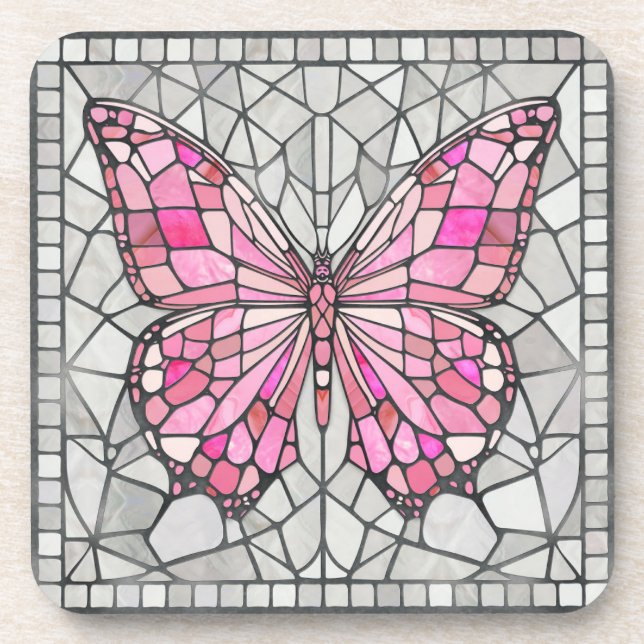 Posavasos Mosaico de mariposa - Rosa y gris de hadas (Frente)