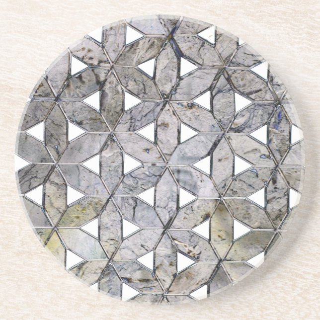 Posavasos Mosaico de Piedra Gris Natural, flor de la vida (Frente)