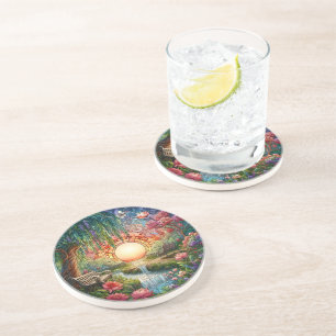 Posavasos Mosaico de vidrio manchado de parque encantado