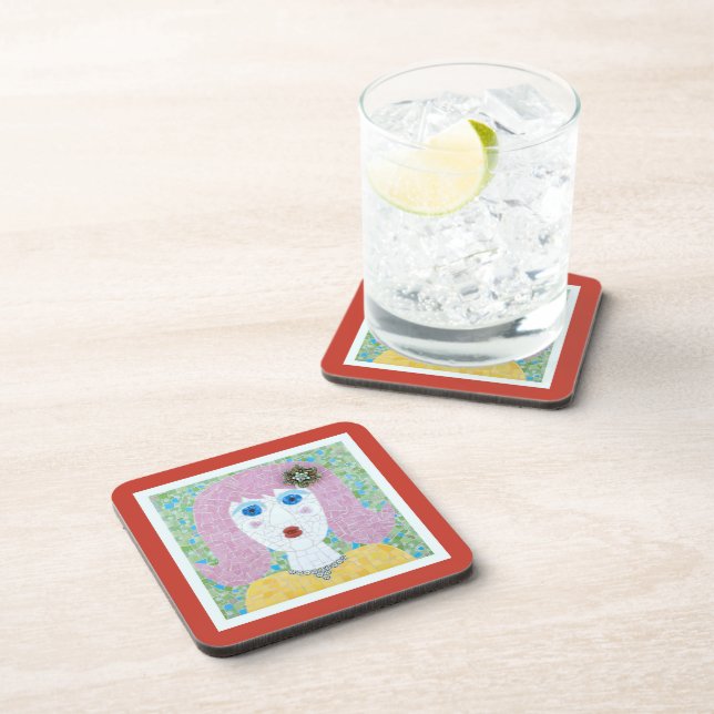 Posavasos Mosaico - Ingrid con Naranja Rojo y Frontera con M (Lado Derecho)