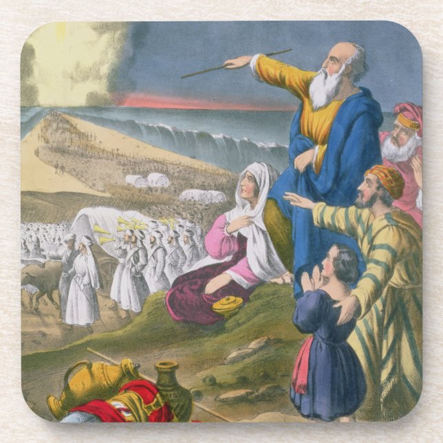 Posavasos Moses que divide el Mar Rojo, de una biblia (Frente)