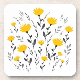 Posavasos Motif floral de color gris amarillo moderno