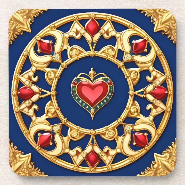 Posavasos Motif Golden Framed Heart Con Diseño Ornate (Frente)