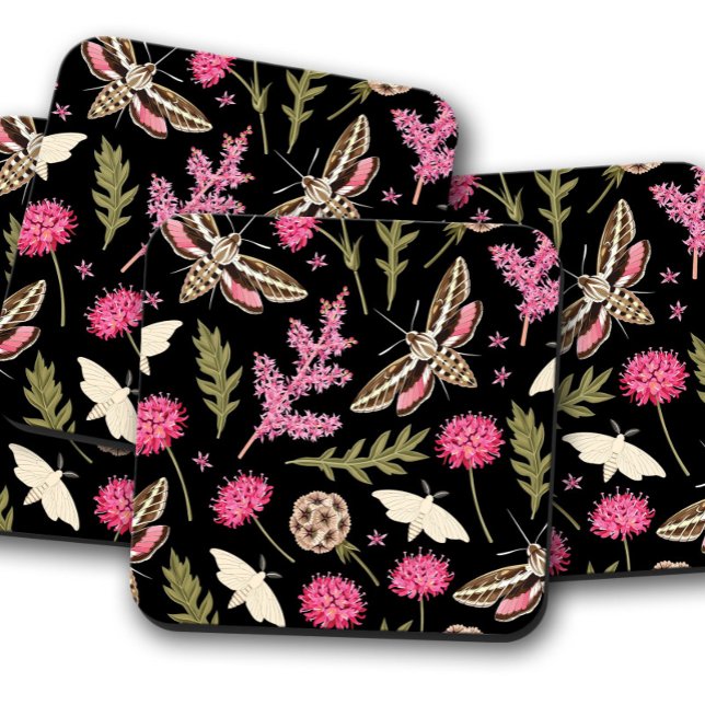 Posavasos Moto rosa y floral encantados | Moth Cork Coasters (Subido por el creador)