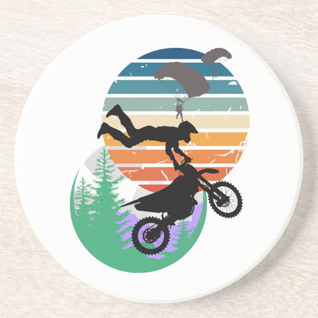 Posavasos Motocicleta, paracaídas y al aire libre (Frente)