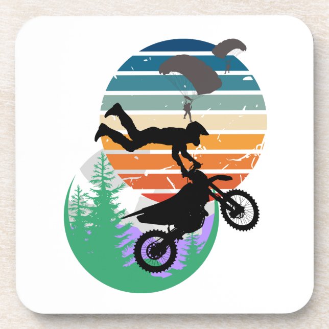 Posavasos Motocicleta, paracaídas y al aire libre (Frente)