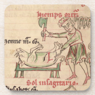 Posavasos Ms 54. f.6r noviembre: Matando al cerdo, de un