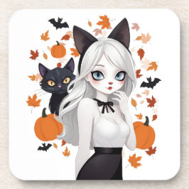 Posavasos Mujer animosa con gato negro.