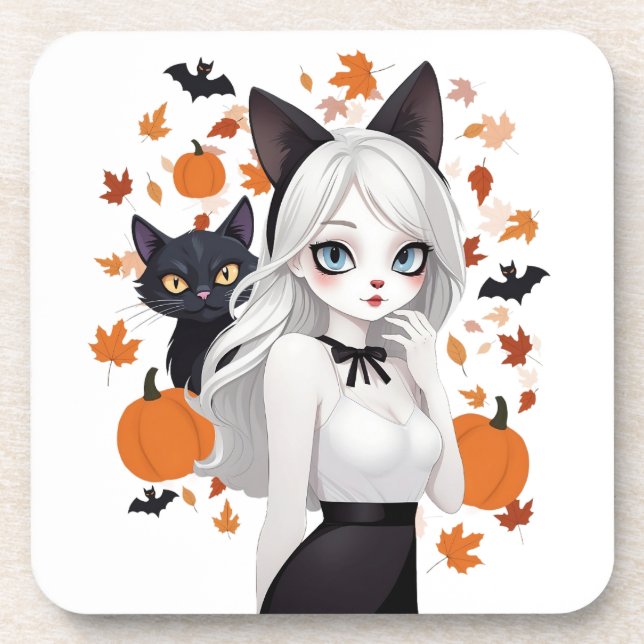 Posavasos Mujer animosa con gato negro. (Frente)