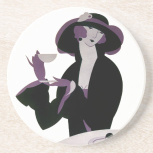 Posavasos Mujer Art Déco Vintage, Té de la Tarde y Magdalena