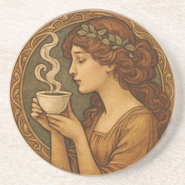 Posavasos Mujer Art Nouveau Con Café (Frente)