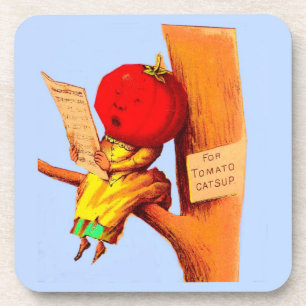 Posavasos Mujer cabeza de tomate con tarjeta de comercio de 