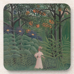 Posavasos Mujer caminando en un bosque exótico, Henri Rousse