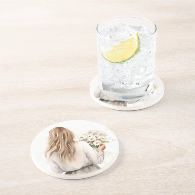 Posavasos Mujer Con Daisy Bouquet (Lado)