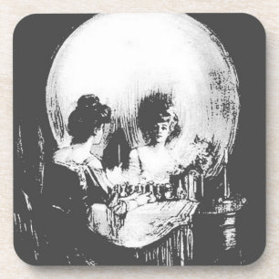 Posavasos Mujer con reflejo cráneo de Halloween en espejo