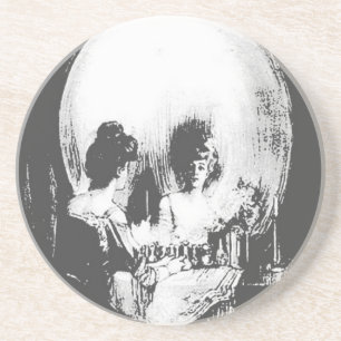 Posavasos Mujer con reflejo cráneo de Halloween en espejo