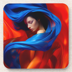 Posavasos Mujer con velo azul cobalto en antecedentes Naranj