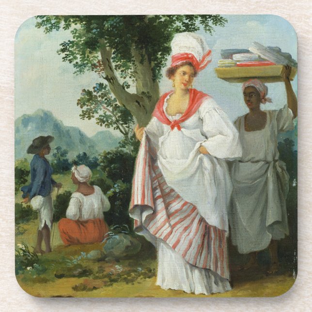 Posavasos Mujer criolla india del oeste con su criado negro, (Frente)