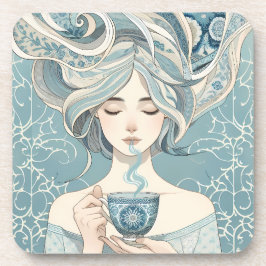 Posavasos Mujer de mosaico otomano con té - Flujo azul suave