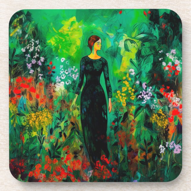 Posavasos Mujer en la hermosa pradera verde (Frente)