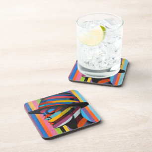 Posavasos Mujer en sombrero colorido 3 Silueta llamativa