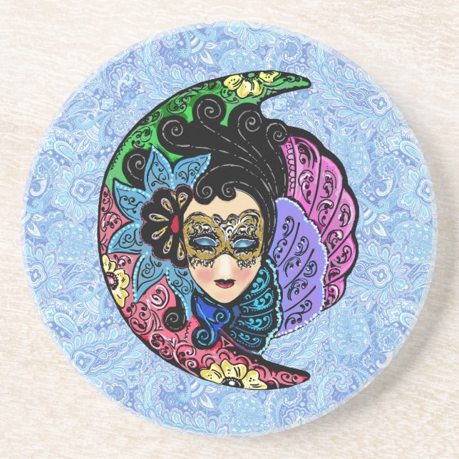 Posavasos Mujer enmascarada y luna creciente (Frente)