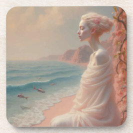Posavasos Mujer etérea en una playa de ensueño
