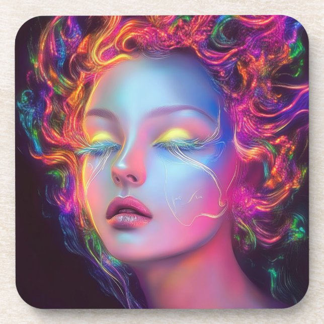 Posavasos Mujer extranjera con pelo cósmico (Frente)