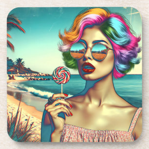 Posavasos Mujer Hermosa del Arte Pop Retro con Piruleta
